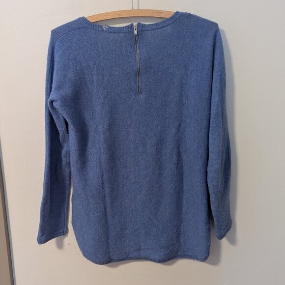 Max Studio 100% Cashmere 2 Ply Crewneck Pull Over Sweater Blue Back Zipper - Picture 3 of 6